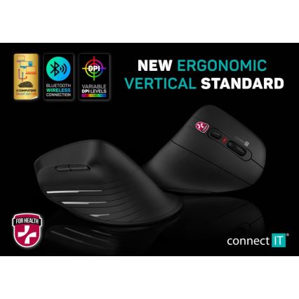 CONNECT IT CMO-2880-BK - Ergonomiskā bezvadu pele Verti TriMode 1000/1600/2400 DPI 2xAAA melna