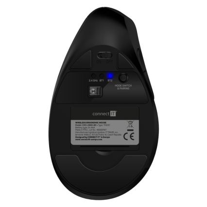 CONNECT IT CMO-2880-BK - Ergonomiskā bezvadu pele Verti TriMode 1000/1600/2400 DPI 2xAAA melna