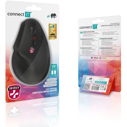 CONNECT IT CMO-2880-BK - Ergonomiskā bezvadu pele Verti TriMode 1000/1600/2400 DPI 2xAAA melna
