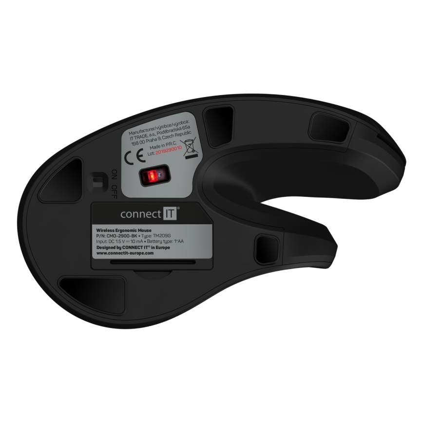 CONNECT IT CMO-2900-BK - Ergonomiska bezvadu pele 800/1200/1600 DPI 1xAA melna