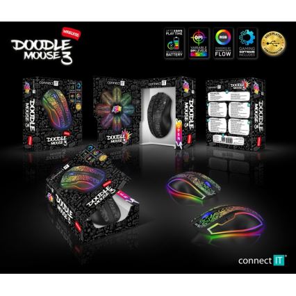 CONNECT IT CMO-3530-DD - LED RGB Bezvadu uzlādējama spēļu pele 800/1200/1600/2400/4800 DPI 600 mAh melna