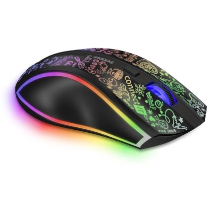 CONNECT IT CMO-3530-DD - LED RGB Bezvadu uzlādējama spēļu pele 800/1200/1600/2400/4800 DPI 600 mAh melna