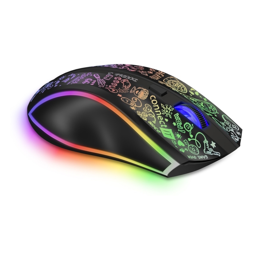 CONNECT IT CMO-3530-DD - LED RGB Bezvadu uzlādējama spēļu pele 800/1200/1600/2400/4800 DPI 600 mAh melna