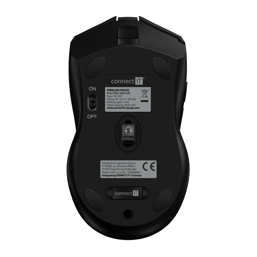 CONNECT IT CMO-3530-DD - LED RGB Bezvadu uzlādējama spēļu pele 800/1200/1600/2400/4800 DPI 600 mAh melna