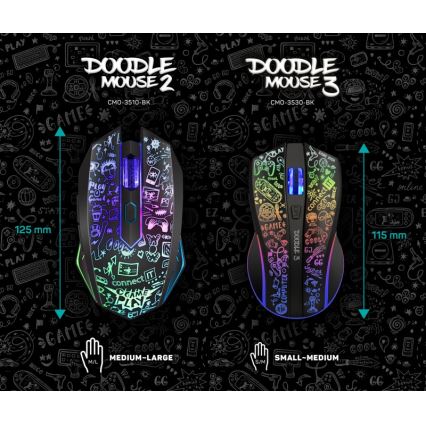 CONNECT IT CMO-3530-DD - LED RGB Bezvadu uzlādējama spēļu pele 800/1200/1600/2400/4800 DPI 600 mAh melna