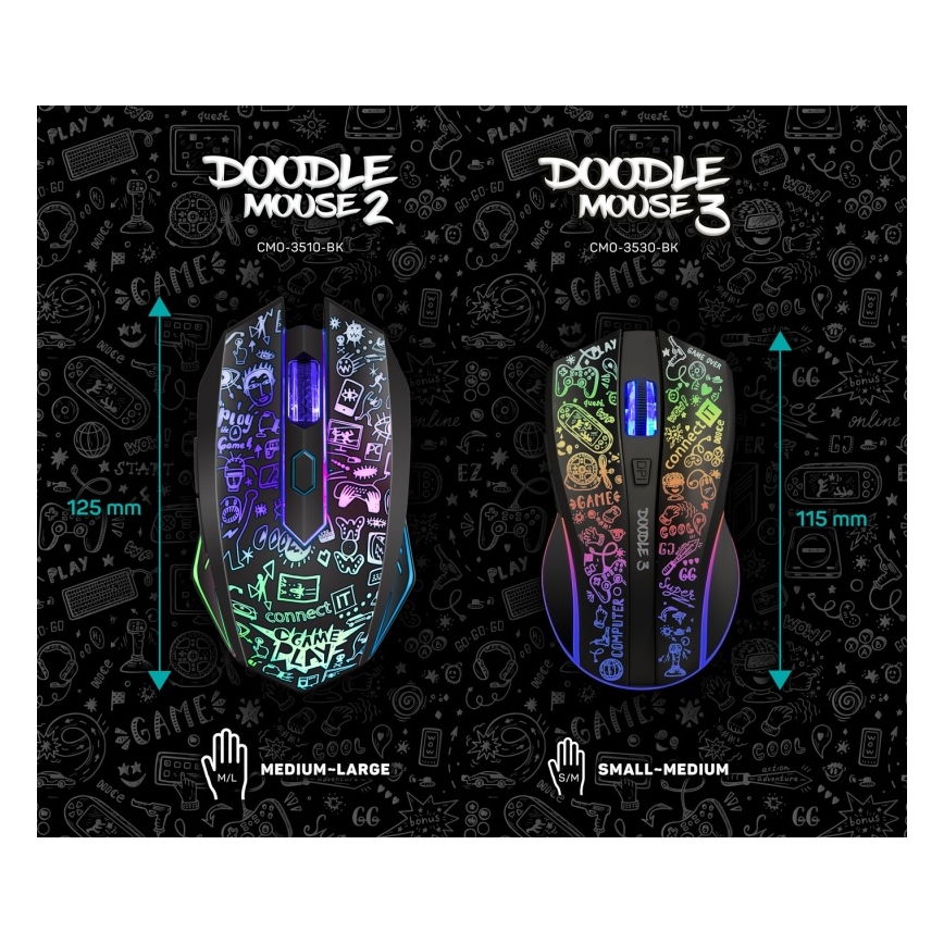 CONNECT IT CMO-3530-DD - LED RGB Bezvadu uzlādējama spēļu pele 800/1200/1600/2400/4800 DPI 600 mAh melna