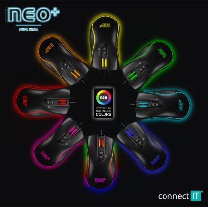 CONNECT IT CMO-3591-BK - LED RGB Vadu spēļu pele 500-7200 DPI melna