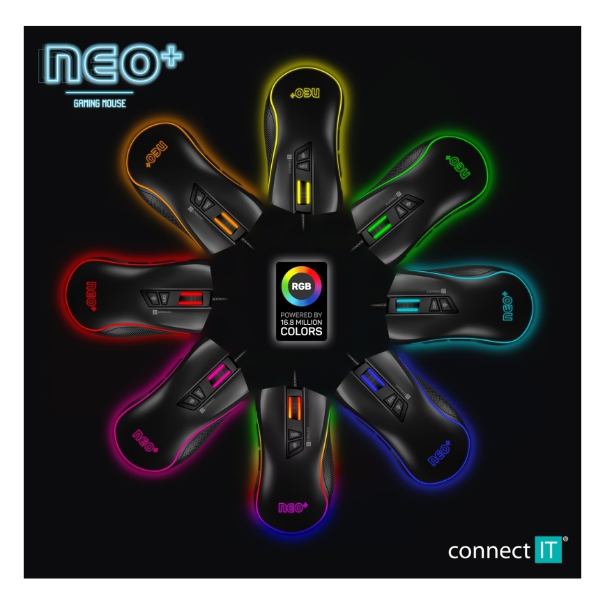 CONNECT IT CMO-3591-BK - LED RGB Vadu spēļu pele 500-7200 DPI melna