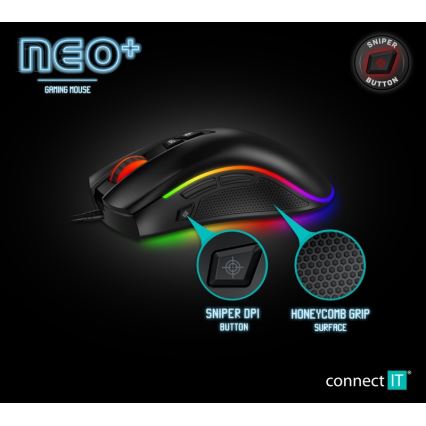 CONNECT IT CMO-3591-BK - LED RGB Vadu spēļu pele 500-7200 DPI melna