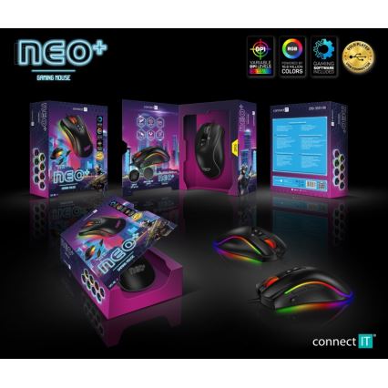CONNECT IT CMO-3591-BK - LED RGB Vadu spēļu pele 500-7200 DPI melna
