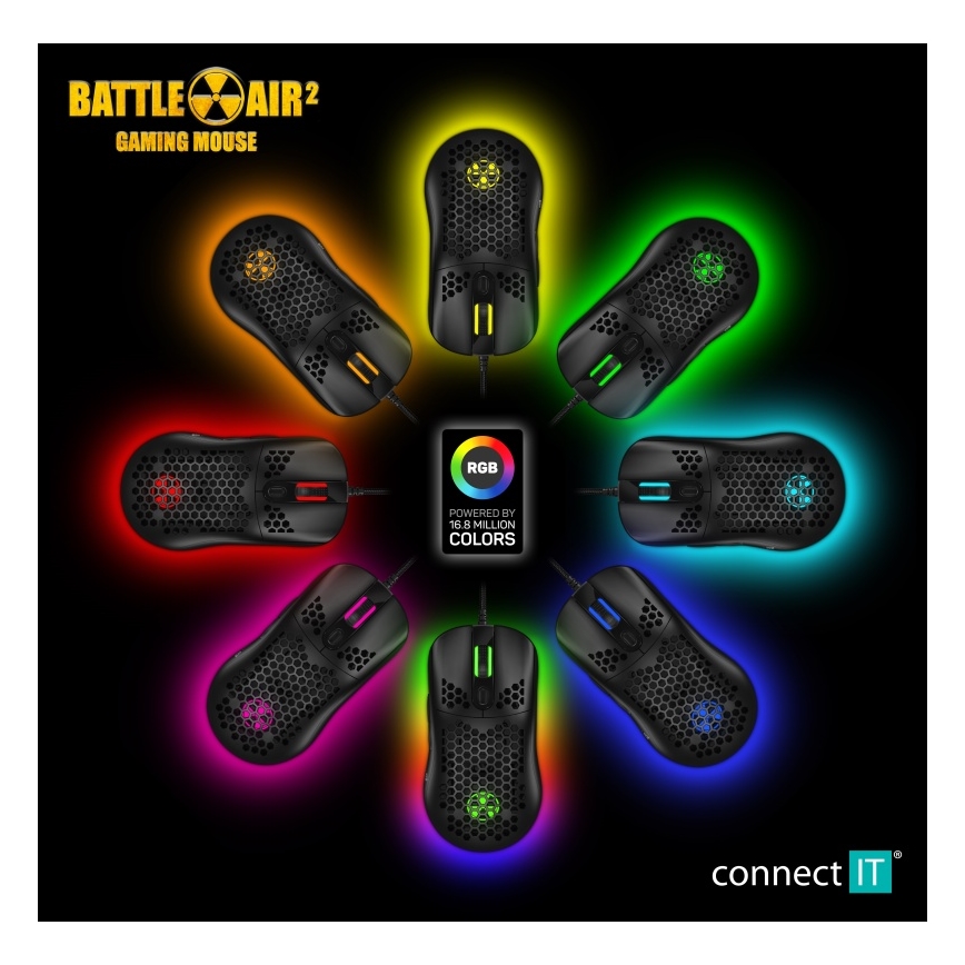 CONNECT IT CMO-5511-BK - LED RGB Vadu spēļu pele 200-12800 DPI melna