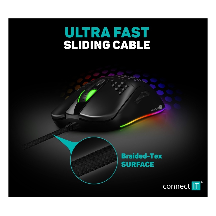 CONNECT IT CMO-5511-BK - LED RGB Vadu spēļu pele 200-12800 DPI melna