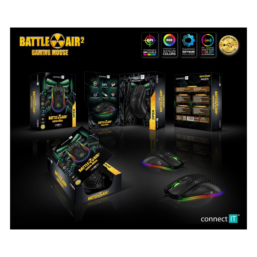 CONNECT IT CMO-5511-BK - LED RGB Vadu spēļu pele 200-12800 DPI melna
