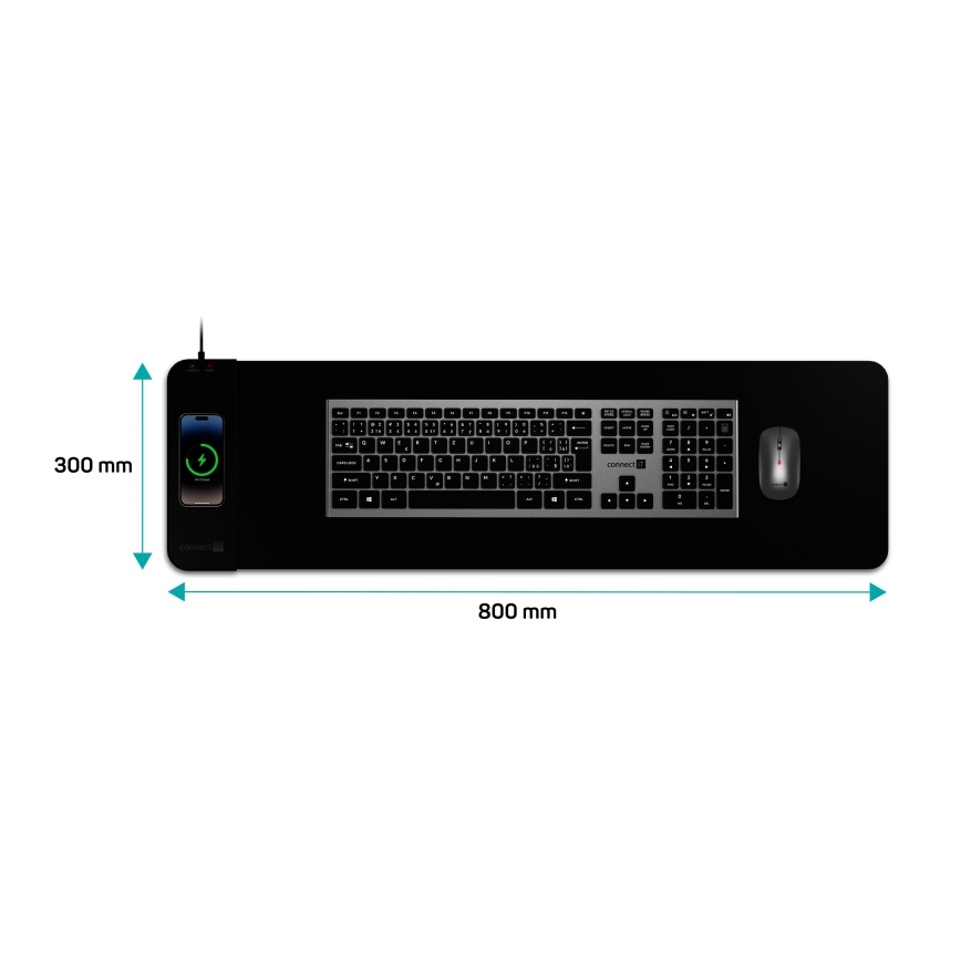 CONNECT IT CMP-2500-LG - Paliktnis tastatūrai un pele ar Qi bezvadu uzlāde 80x30 cm melna
