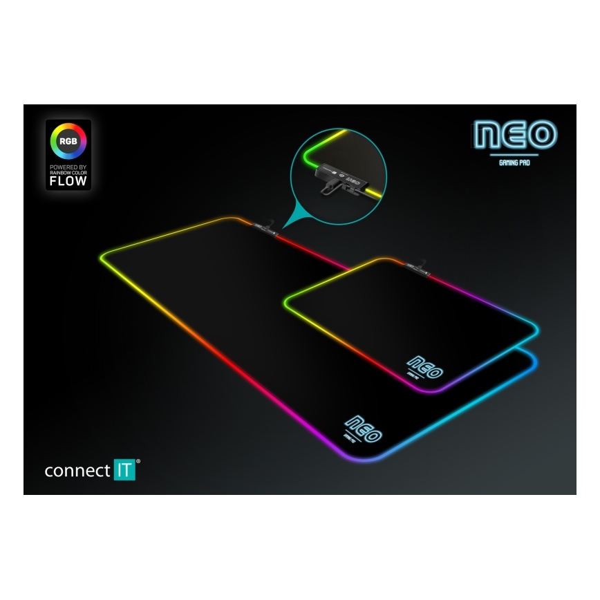 CONNECT IT CMP-3100-LG - LED RGB Spēļu tastatūra un peles paliktnis 80x30 cm melna