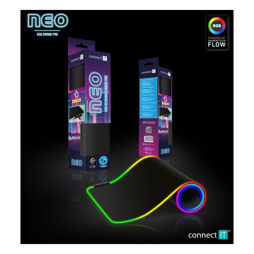 CONNECT IT CMP-3100-LG - LED RGB Spēļu tastatūra un peles paliktnis 80x30 cm melna