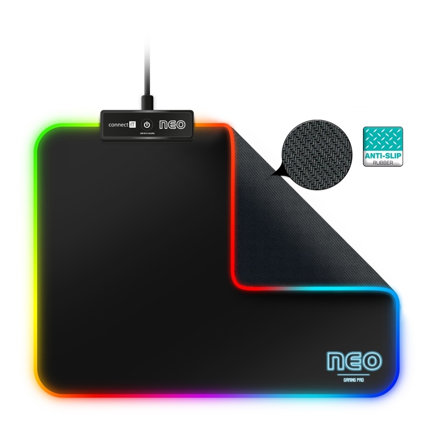 CONNECT IT CMP-3100-SM - LED RGB Gaming peles paliktnis 32x24,5 cm melna
