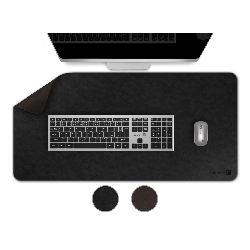 CONNECT IT CMP-4030-LG - divpusējs peles un tastatūras paliktnis 90x40 cm, melns/brūns