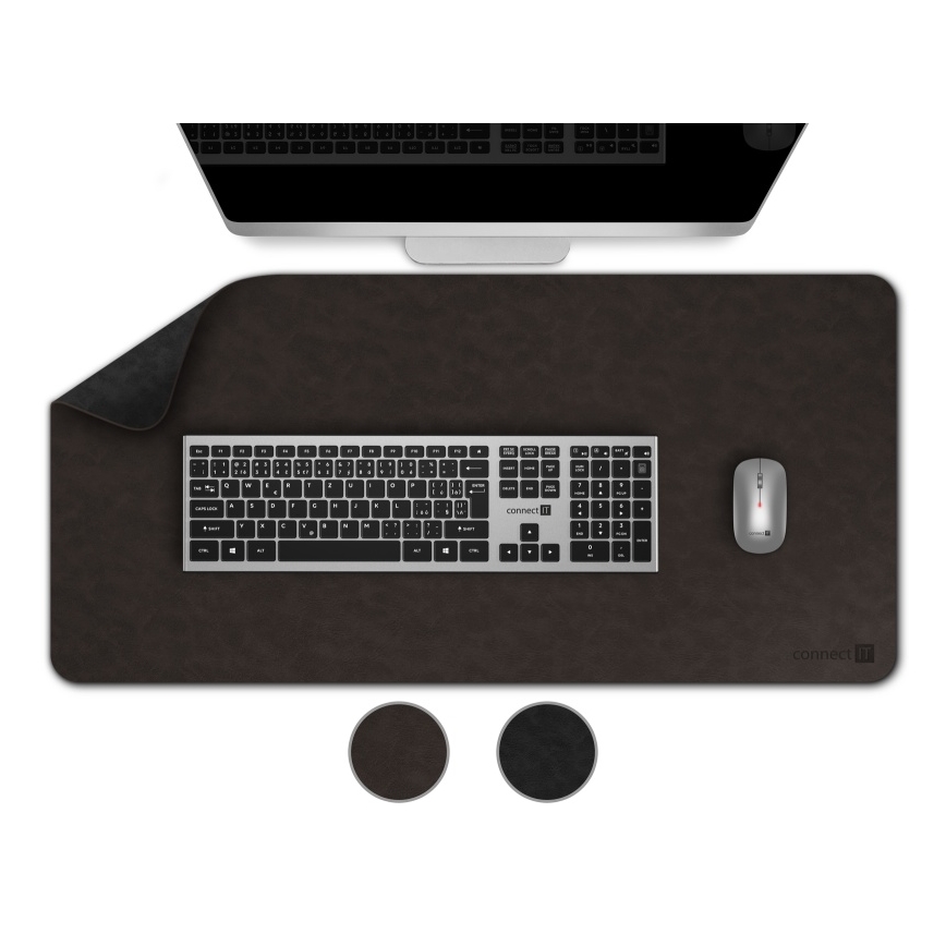 CONNECT IT CMP-4030-LG - divpusējs peles un tastatūras paliktnis 90x40 cm, melns/brūns