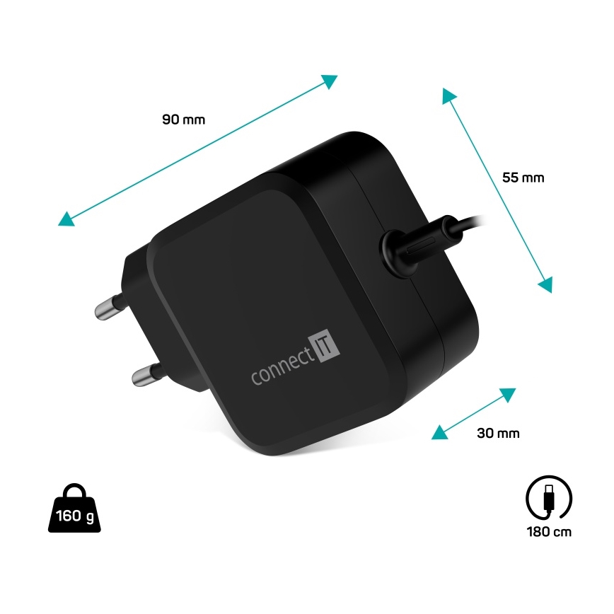 CONNECT IT CNP-1660-BK - Universāls USB-C 67W barošanas adapteris klēpjdatoriem