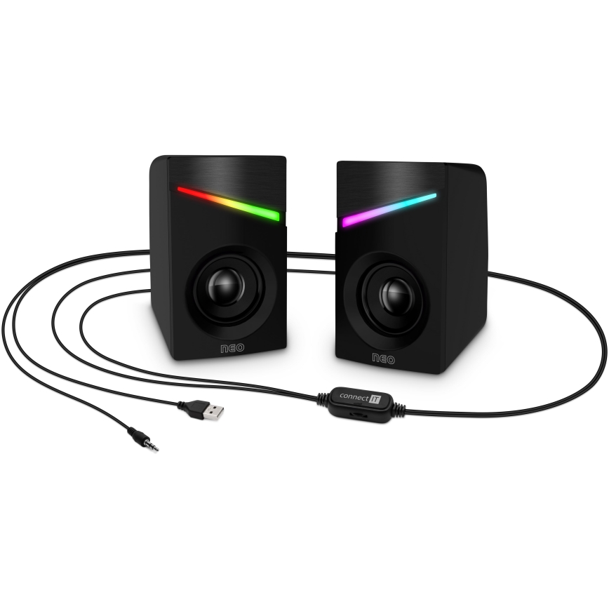 CONNECT IT CSP-1100-BK - KOMPLEKTS 2x LED RGB Gaming skaļrunis 6W/5V melna