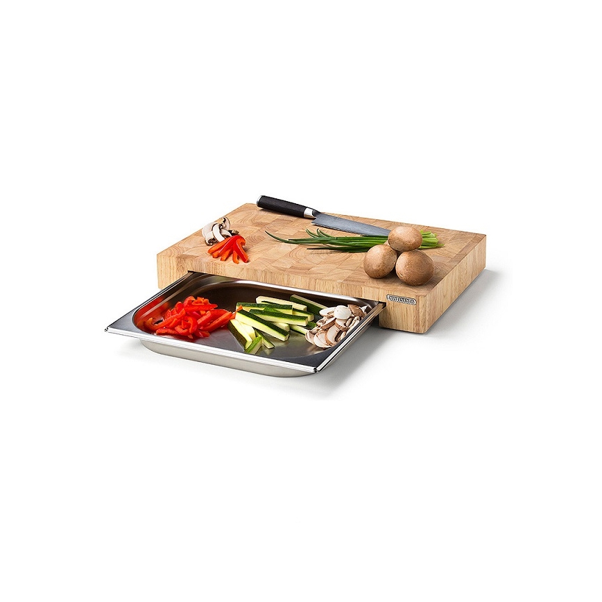 Continenta C4027 - Virtuves griešanas dēlītis ar trauku 48x32,5 cm gumijkoks