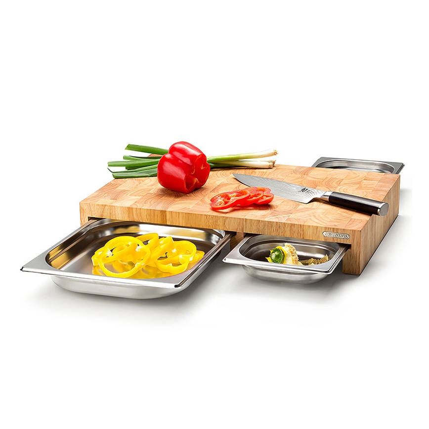 Continenta C4028 - KOMPLEKTS 1x Virtuves griešanas dēlītis 50x32,5 cm + 3x bļoda gumijkoks