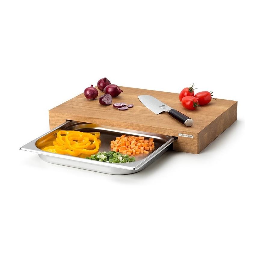 Continenta C4110 - Virtuves griešanas dēlītis ar trauku 39x27 cm ozolkoks