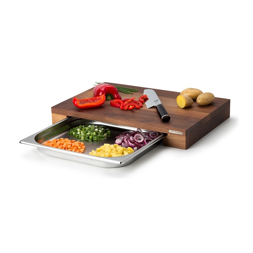 Continenta C4210 - Virtuves griešanas dēlītis ar trauku 39x27 cm riekstkoks