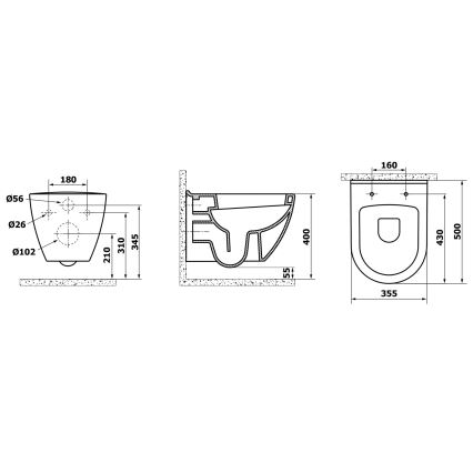 Creavit - Karājamais WC PAULA keramika/balta