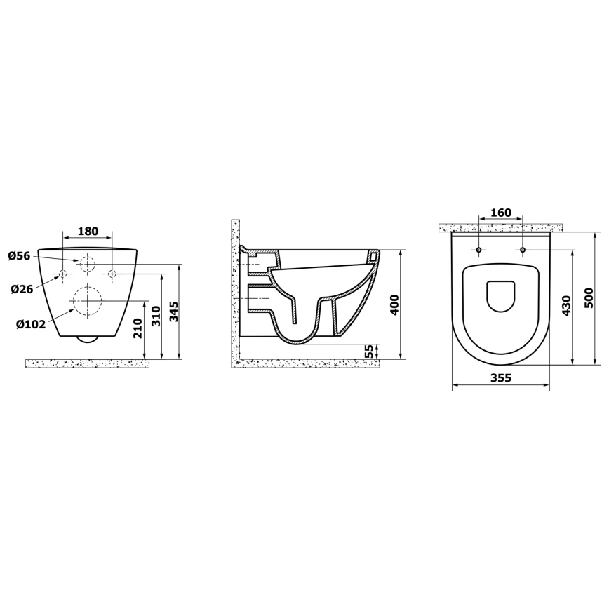 Creavit - Karājamais WC PAULA keramika/balta