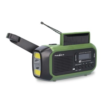DAB+/FM radio ar roku kloķi, saules paneli un 5V/2500 mAh LED lukturīti, zaļš/melns