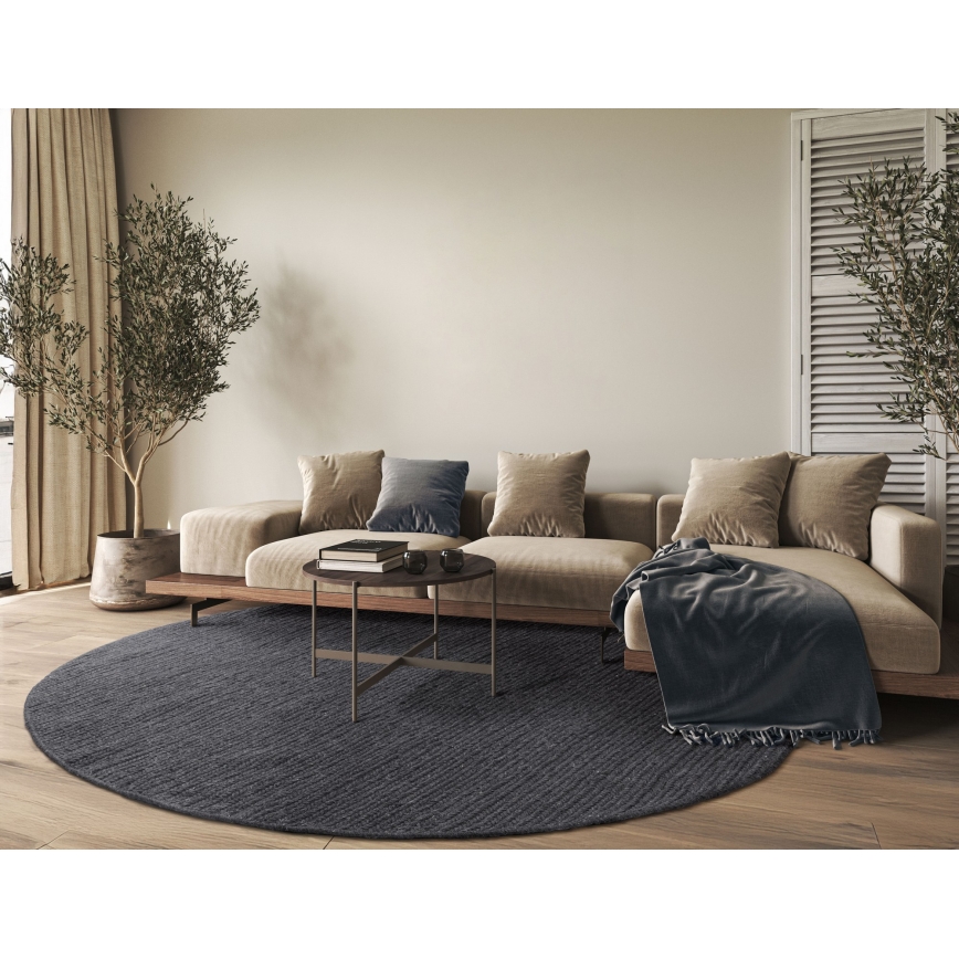 Dabīgs apaļš paklājs FIR WOOL 160 cm 2600 g/m2 antracīts