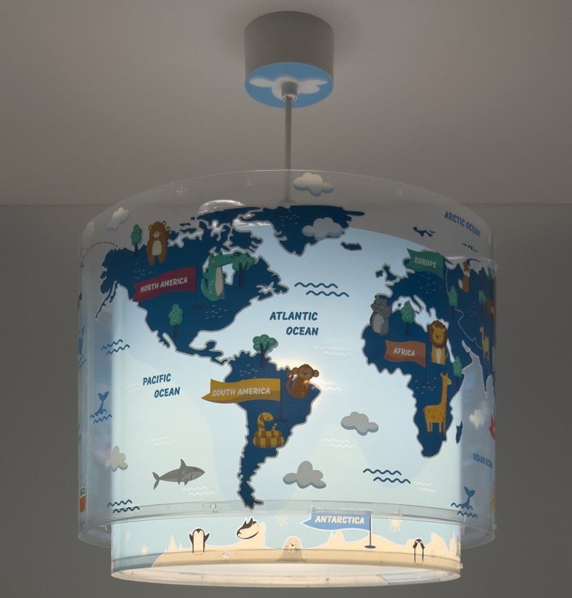 Dalber 40672 - Bērnu lustra WORLD 1xE27/15W/230V zila