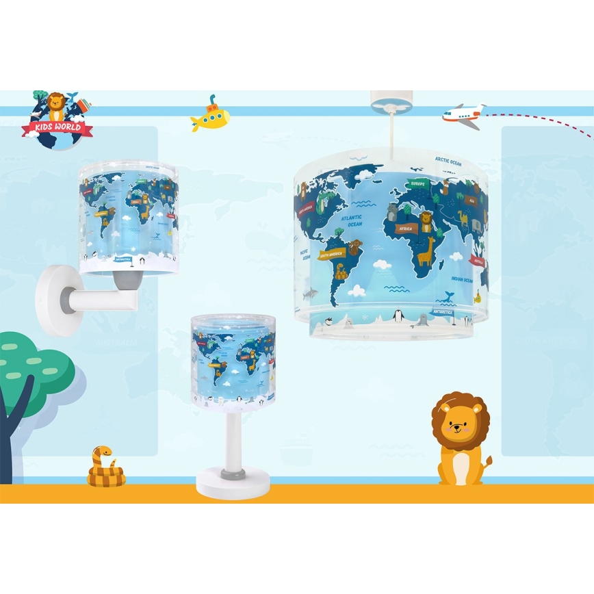 Dalber 40679 - Bērnu sienas lampa WORLD 1xE27/15W/230V zila