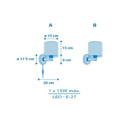 Dalber 40679 - Bērnu sienas lampa WORLD 1xE27/15W/230V zila