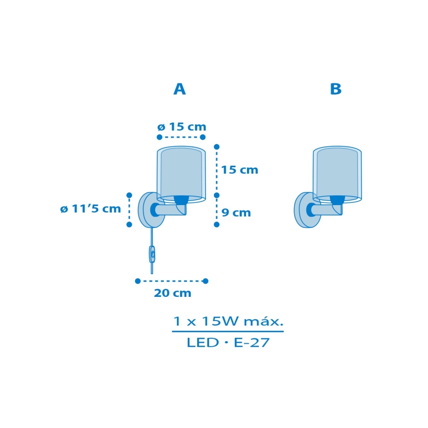 Dalber 40679 - Bērnu sienas lampa WORLD 1xE27/15W/230V zila