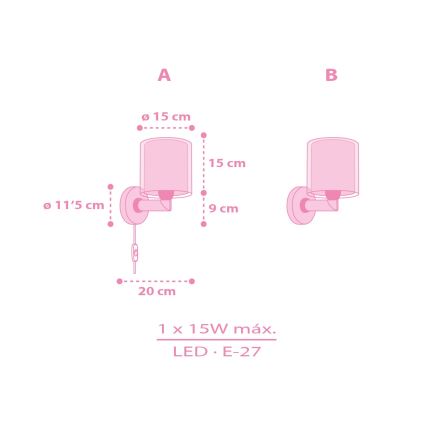Dalber 41259 - Bērnu sienas lampa HELLO KITTY&FRIENDS 1xE27/15W/230V rozā
