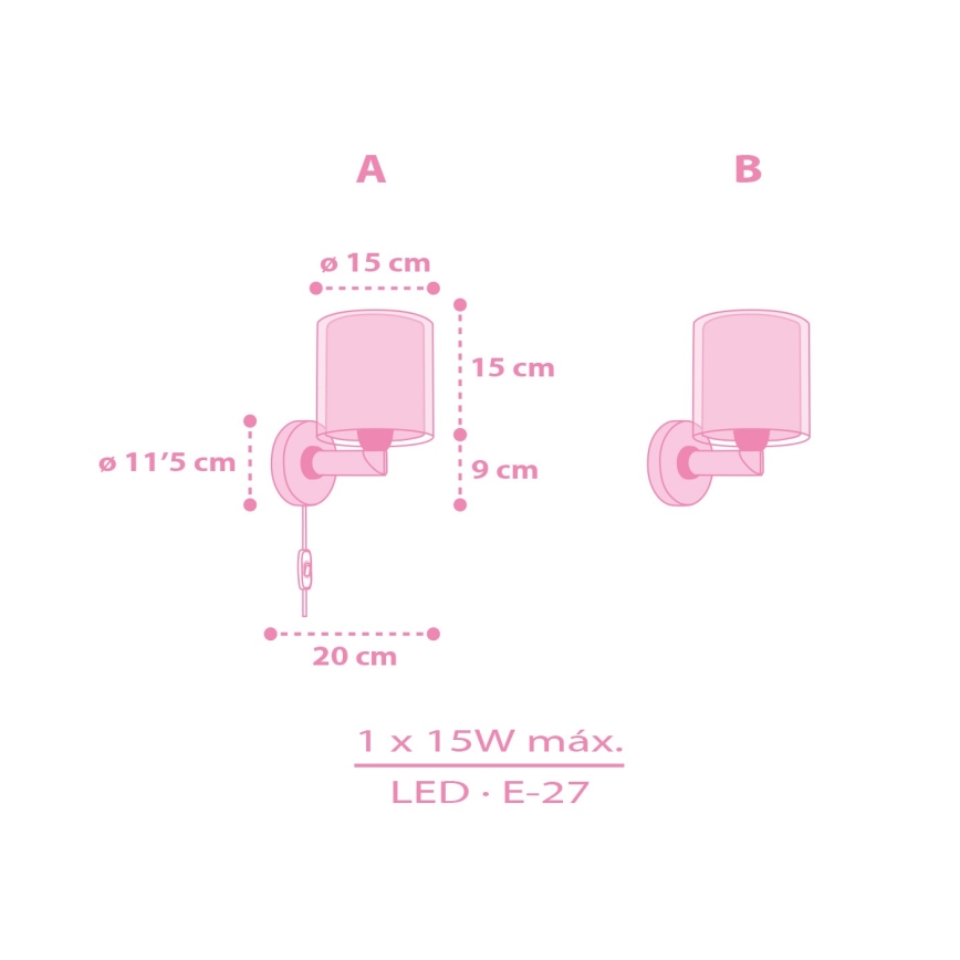 Dalber 41259 - Bērnu sienas lampa HELLO KITTY&FRIENDS 1xE27/15W/230V rozā