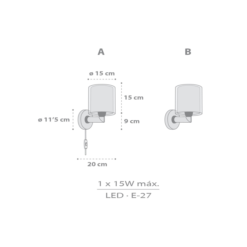 Dalber 41769E - Bērnu sienas lampa KAWAII FRIENDS 1xE27/15W/230V pelēka