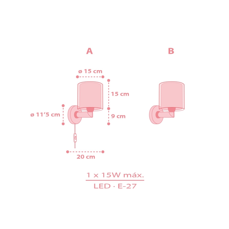 Dalber 41769S - Bērnu sienas lampa KAWAII FRIENDS 1xE27/15W/230V rozā
