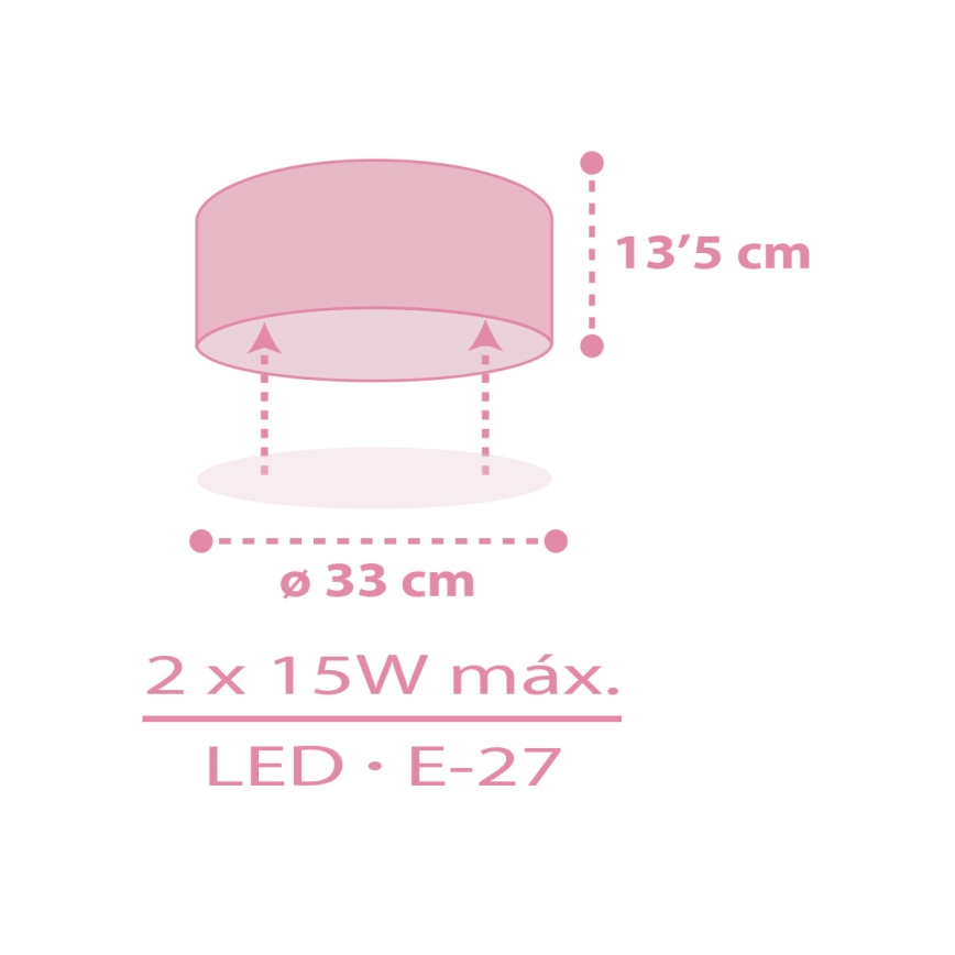 Dalber 42006S - Bērnu griestu lampa COLOR LIGHT 2xE27/15W/230V rozā
