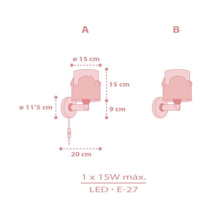 Dalber 61179S - Bērnu sienas lampa WHALE DREAMS 1xE27/15W/230V rozā