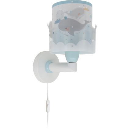 Dalber 61179T - Bērnu sienas lampa WHALE DREAMS 1xE27/15W/230V zila