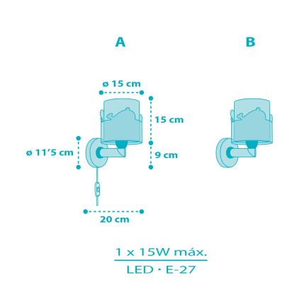 Dalber 61179T - Bērnu sienas lampa WHALE DREAMS 1xE27/15W/230V zila