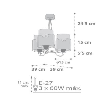 Dalber 61687 - Bērnu lustra BABY TRAVEL 3xE27/60W/230V