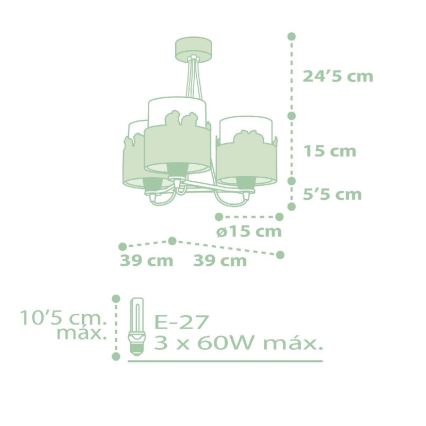 Dalber 61717H - Bērnu lustra SWEET LOVE 3xE27/60W/230V zaļa