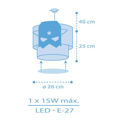 Dalber 61812 - Bērnu lustra ZILA HERO 1xE27/15W/230V