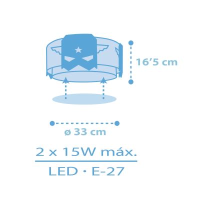 Dalber 61816 - Bērnu griestu lampa ZILA HERO 2xE27/15W/230V