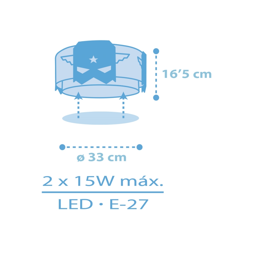 Dalber 61816 - Bērnu griestu lampa ZILA HERO 2xE27/15W/230V